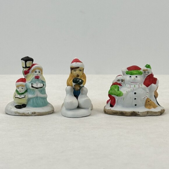 Vintage Christmas Village Accessories Ceramic Trees Children Figurines Set 7 pcs - Picture 2 of 16